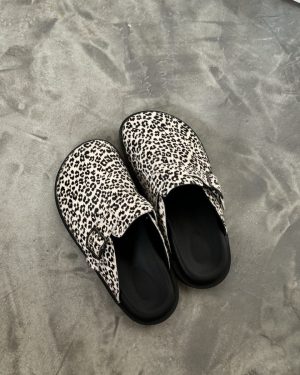 White Leopard Mules