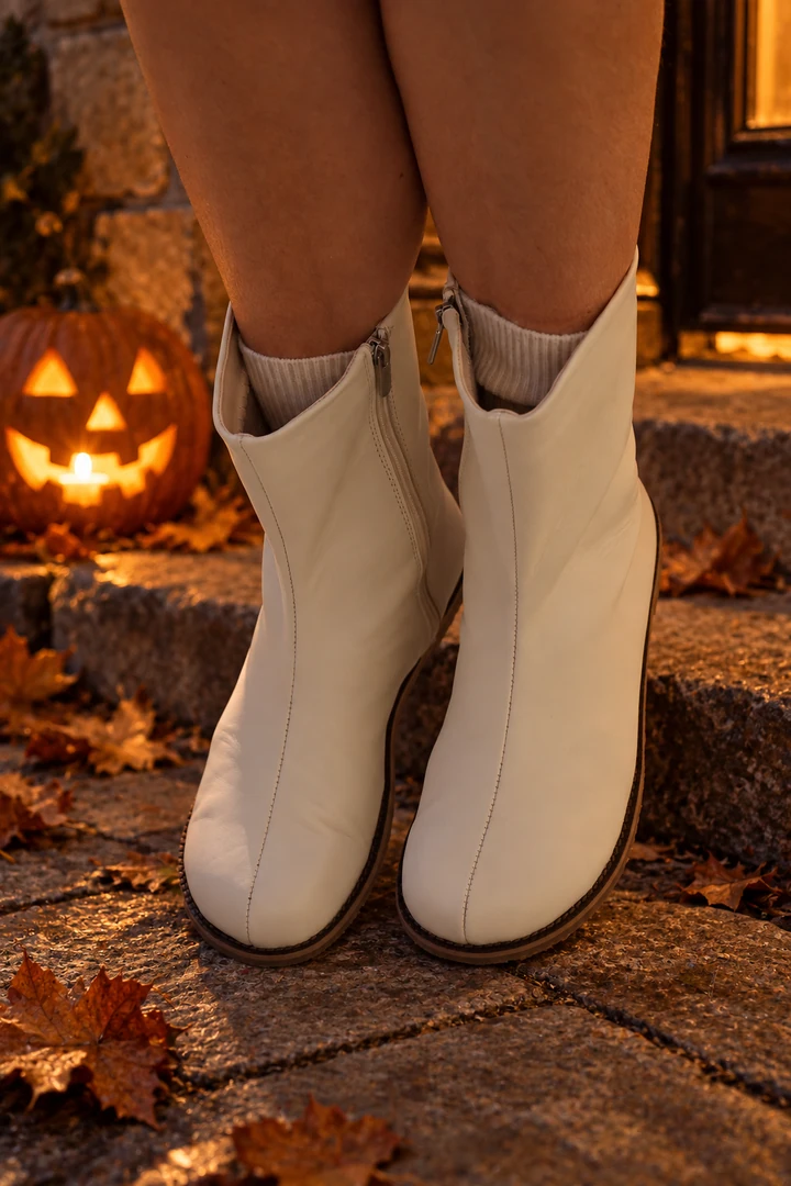 White Zamkova ankle boots in warm pumpkin light